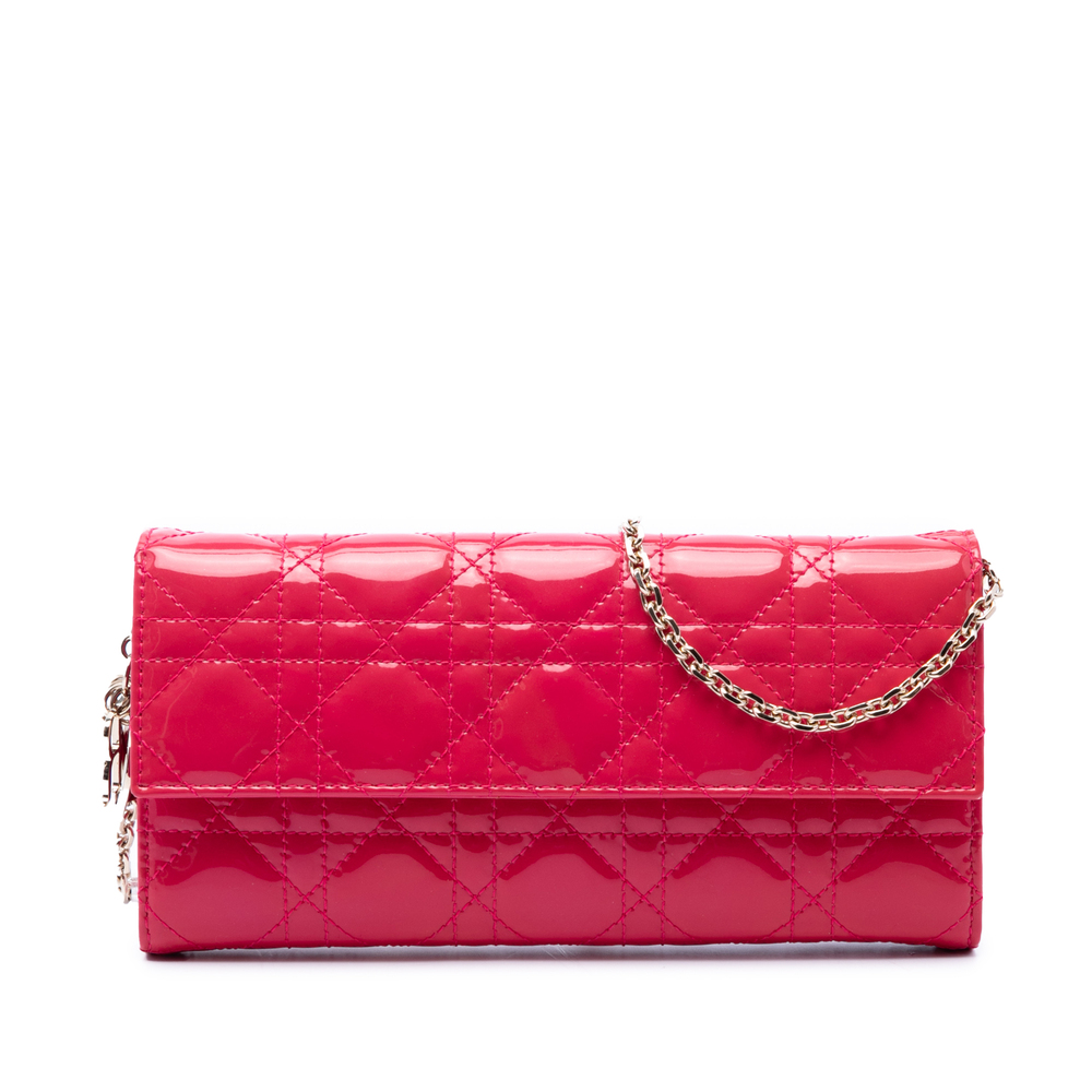 Pre-Loved Dior Patent Cannage Lady Dior Wallet On Chain